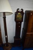 A traditional mahogany longcase clock of small proportions having brass dial , height approx 154cm