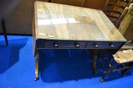 A 19th Century Regency design sofa table having brass line inlay , dimensions approx W122 D63 H72cm