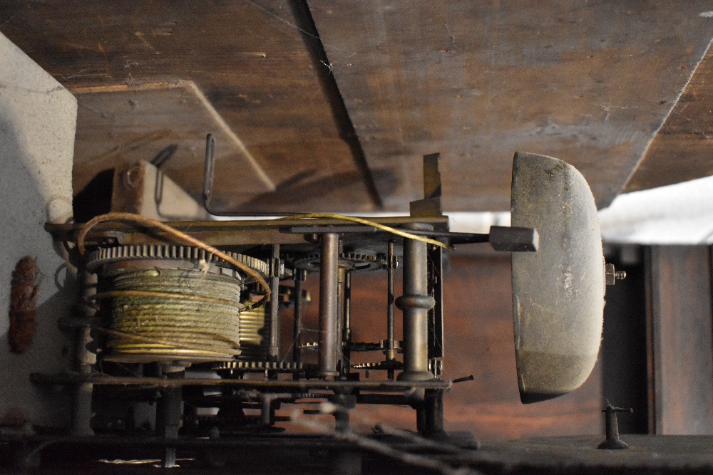 A 19th Century oak longcase clock having mahogany cross banding, with 8 day movement and painted - Image 6 of 9