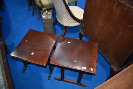 A pair of reproduction occasional tables, approx dimensions 46x41x40cm