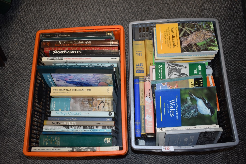 An assortment of books, of mixed interest including bird watching and British travel.