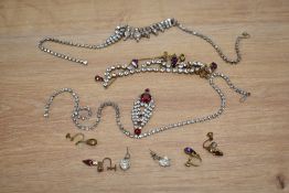 Three 1930s paste necklaces and three pairs of earrings.