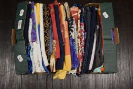 A box of patterned materials and fabrics