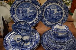 An assorted collection of Copeland Spode Italian pattern blue and white dinnerware, including a