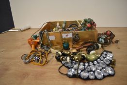 An assorted collection of costume jewellery, including beaded necklaces
