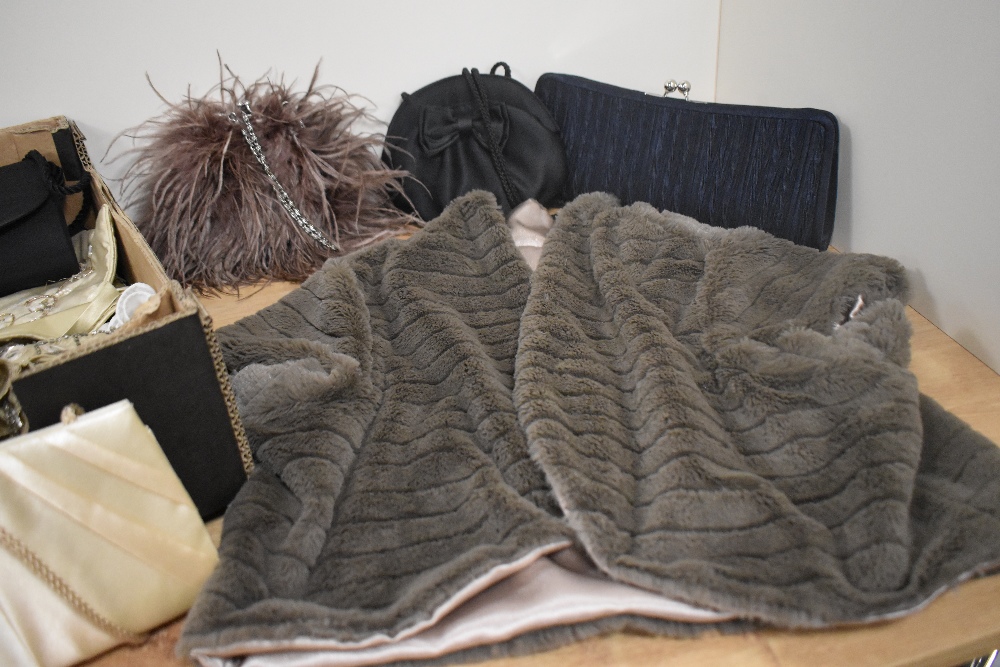 A Gina Bacconi skirt and top, faux fur wrap, and a box of ladies bags - Image 5 of 6