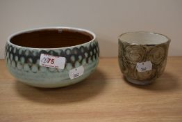 A Maidstone studio pottery bowl and another studio pottery beaker, indistinctly signed