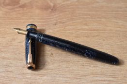 A Parker Vacumatic fountain pen in blue with broad decorative band to the cap and diamond clip