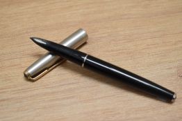 A Parker 61 capillary fill fountain pen in black with chrome cap. Boxed