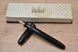 A Parker Parkette lever fill fountain pen in black with two narrow bands to the cap having