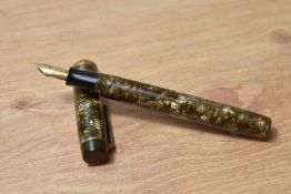 A Parker Valentine/Victory lever fill fountain pen in brown lined pattern with single band to the