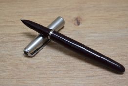 A Parker 51 aero fill fountain pen in burgundy with lustraloy cap. Boxed
