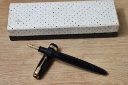 A Parker Vacumatic fountain pen in blue with broad decorative band to the cap and blue diamond