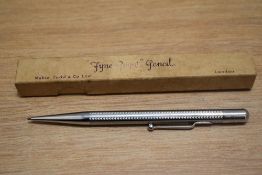 A boxed Mabie Todd & Co Fyne Point propelling pencil in silver chaised decoration