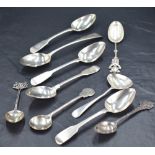 A group of mixed silver spoons, various date, designs and makers, to include four George IV fiddle