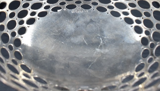 A George V silver pedestal dish, of dished circular form with repeating pierced oval design, - Image 2 of 2