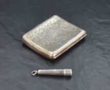 A George V silver cigarette case, of hinged and rounded rectangular form with engraved foliate