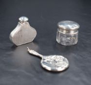 A 925 Sterling grade white metal scent bottle, of flattened and compressed baluster form with