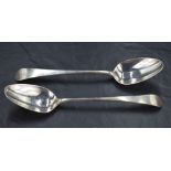 A pair of George III silver Old English pattern table spoons, marks for London 1789, maker Hester