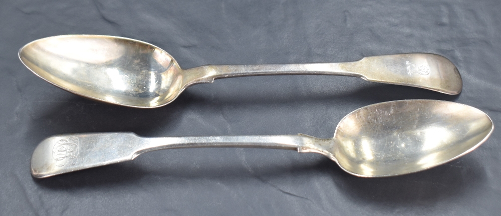 A George III silver fiddle pattern table spoon, with pointed oval bowl and couped dog head crest, - Image 2 of 3