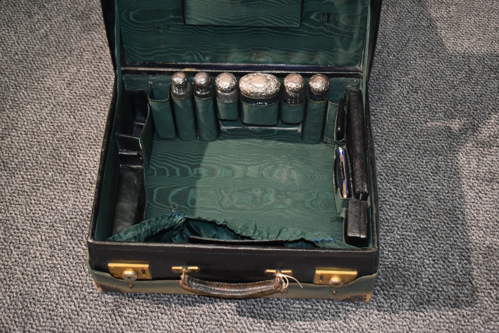 A Victorian green-stained leather travelling vanity case, the cover with gilt tooled initials F.S - Image 2 of 4