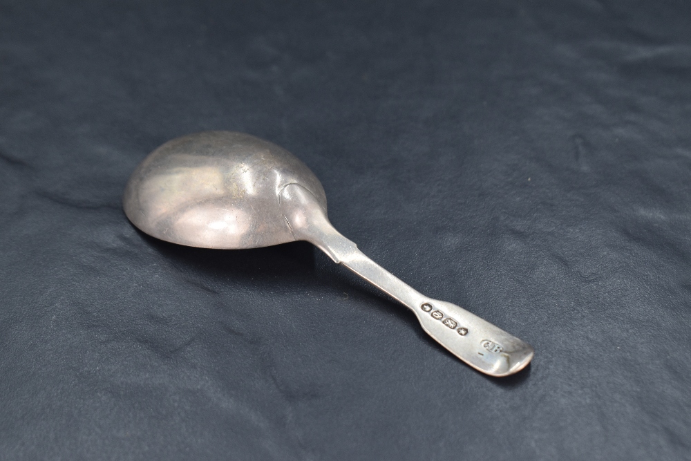 A Victorian silver fiddle pattern caddy spoon, the oval bowl with foliate bright-cut engraving, - Image 2 of 2