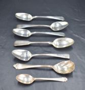 A group of mixed silver spoons, George III, Victorian and later, mixed designs, 136grams gross.