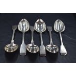 A set of six George IV silver fiddle pattern spoons, engraved with initial C to terminals, marks for