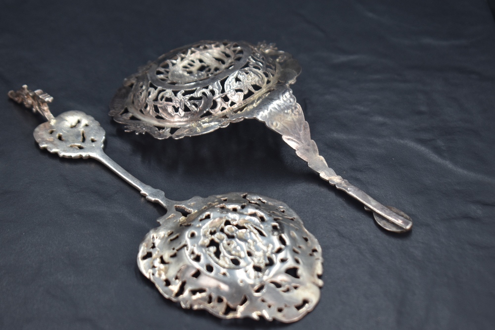 A late Victorian imported silver decorative straining spoon, pierced and engraved throughout, - Image 3 of 3