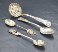 A Scottish Victorian Queens pattern silver sifting spoon, having shallow pierced circular bow,