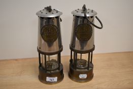 Two 20th Century Eccles miner's protector lamps, Type 6, measuring 25cm tall
