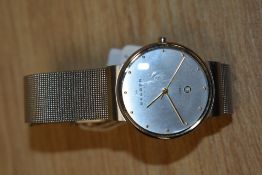 A gent's quartz wrist watch by Skagen, model: 355LGSC having dot numeral dial to circular face on