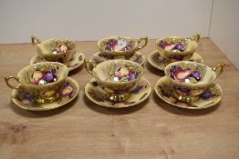 Six Aynsley Orchard Gold patterned teacups and saucers