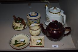 A selection of Torquay ware and similar wares, a treacle glazed teapot, and a CWS Longton