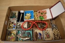 An assorted collection of costume jewellery, including various white metal and gold coloured