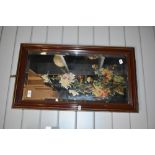 An early 20th Century mahogany framed mirror with hand painted floral decoration, 40cm x 68cm