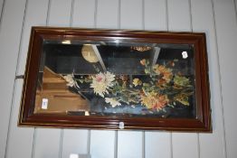 An early 20th Century mahogany framed mirror with hand painted floral decoration, 40cm x 68cm