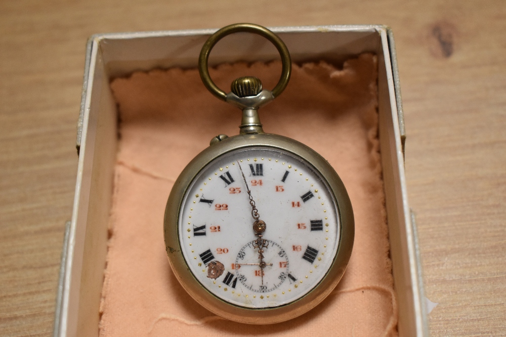 A late 19th/early 20th Century French Horlogerie Soignee pocket watch, in silver coloured case,