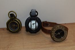 A First World War Werner's Pattern military compass, and two other compasses, to include a US Army