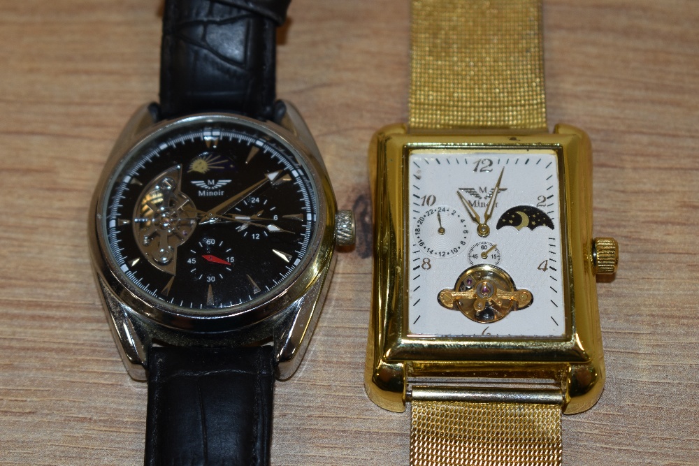 Two gent's fashion watches by Minoir, with moon phase apertures - Image 2 of 2