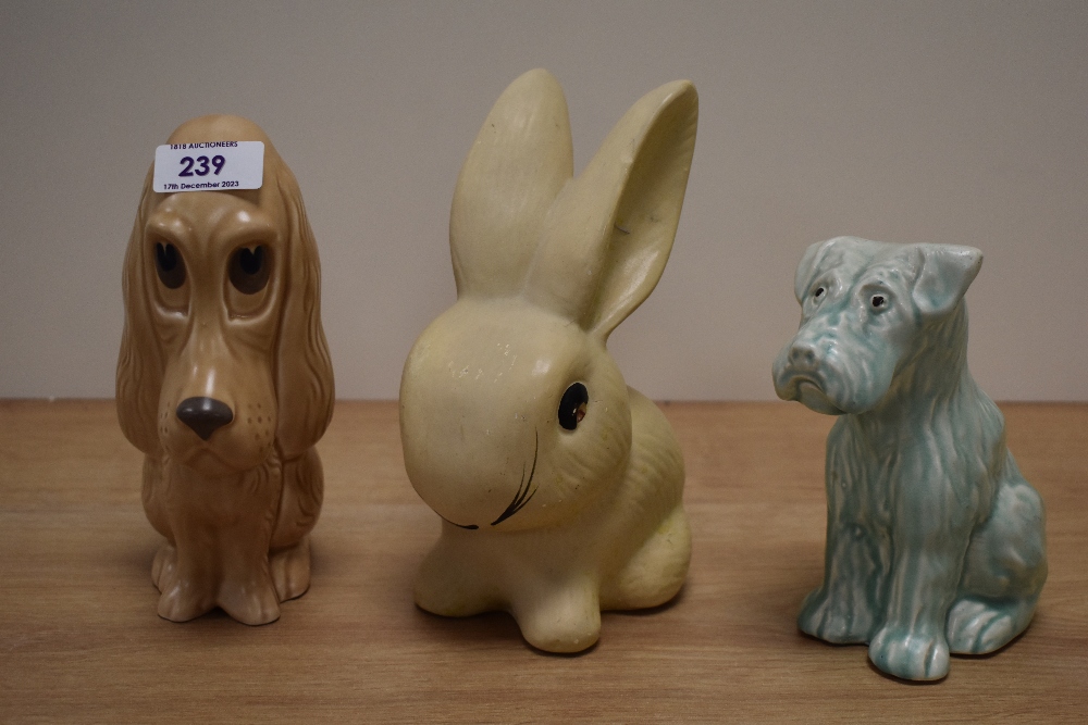 Three mid-20th Century Sylvac and similar animal ornaments, comprising two dogs and a rabbit, the