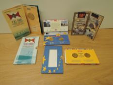 Four Royal Mint Coin and Medalion Sets, 1998 Europe Commemorative Fifty Pence Coin Set x2, one in