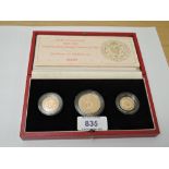 A Royal Mint 500th Anniversary 1489-1999 Gold Proof Sovereign Three Coin Set, Half Sovereign, Full
