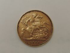 A 1901 Queen Victoria Gold Half Sovereign, Old Head, Royal Mint