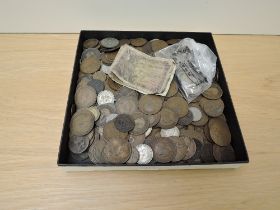 A box of mainly GB Pennies and Half Pennies along with a small amount of Silver