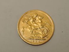 A 1894 Queen Victoria Gold Sovereign, Old Head, Melbourne Mint