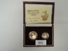 A Royal Mint United Kingdom 1987 Queen Elizabeth II Britannia Gold Proof Two Coin Set, £25 and £