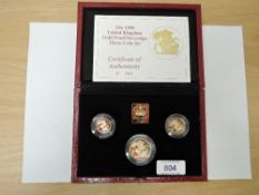 A Royal Mint United Kingdom 1990 Queen Elizabeth II Britannia Gold Proof Sovereign Three Coin Set,