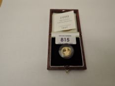 A Royal Mint United Kingdom 1999 Queen Elizabeth II Britannia 1/10oz Gold Proof £10 Coin, in case
