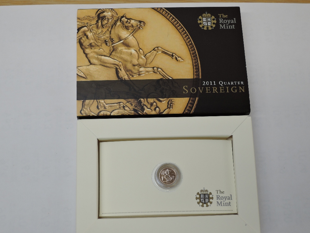 A 2011 Queen Elizabeth II Gold Quarter Sovereign, Royal Mint, in card box with certificate